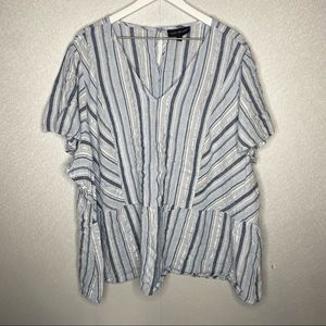 Lane Bryant Linen Blend Metallic Stripe Flutter Sleeve Top Size 38/40